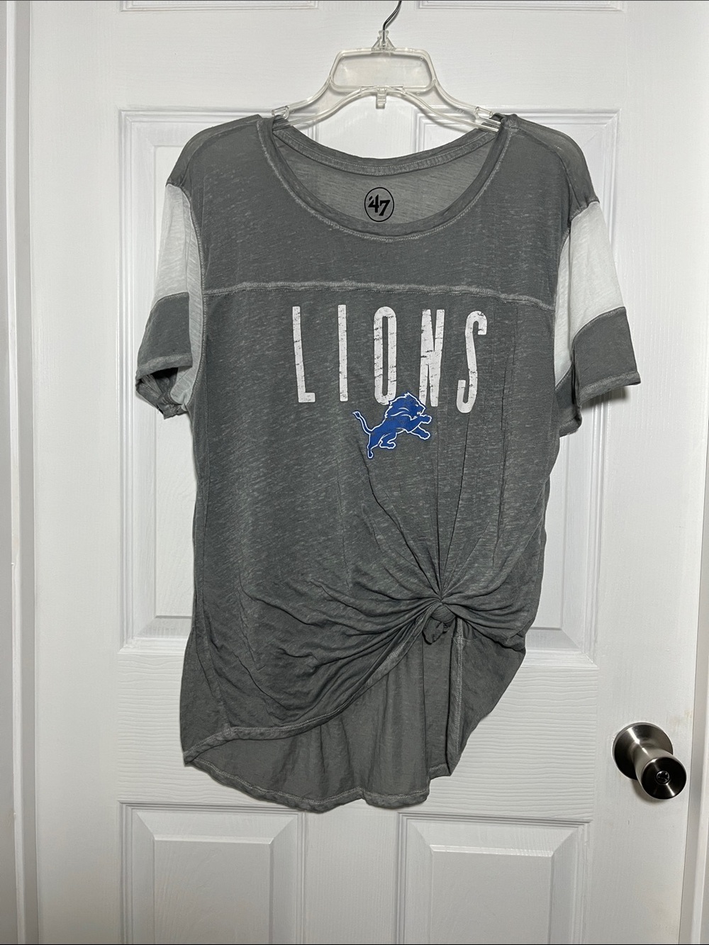 47 Detroit Lions Gray & White Front-Knot Burnout Tee